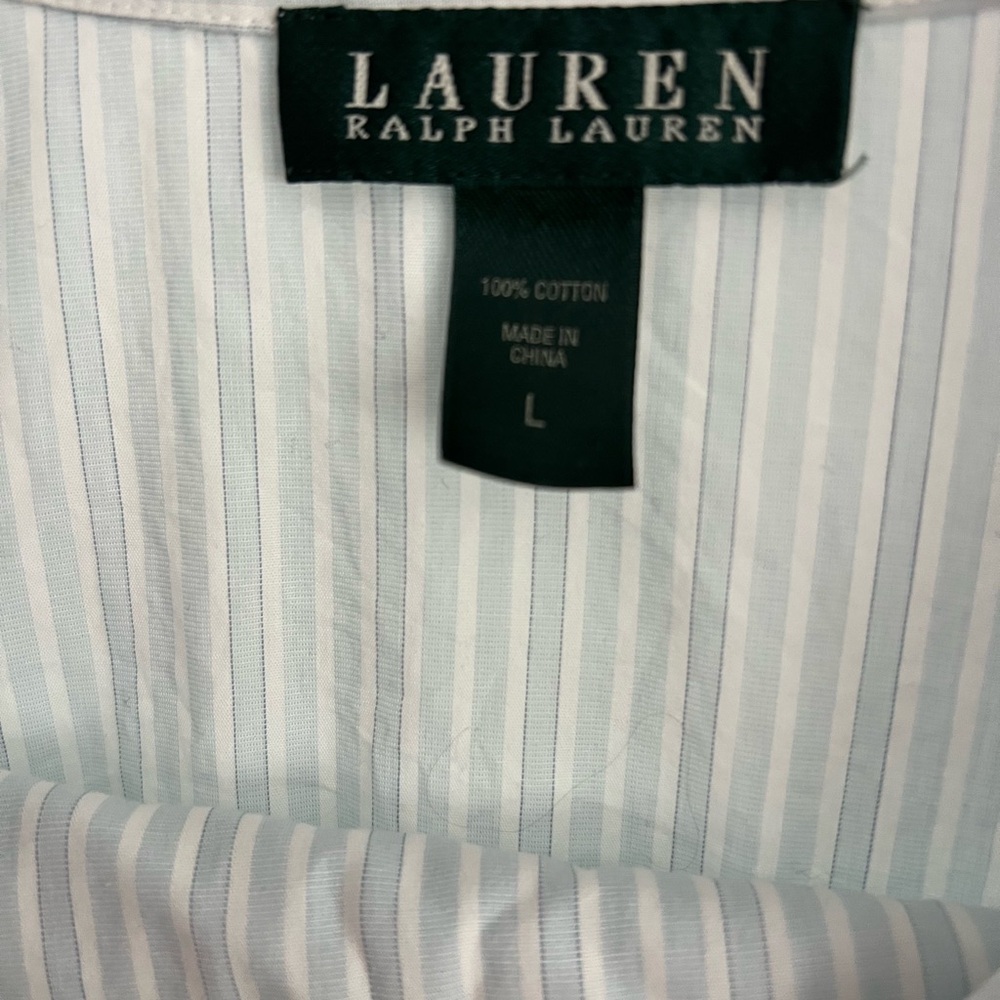 Lauren Ralph Lauren sz L embroidered cotton pajama set, blue and white stripe